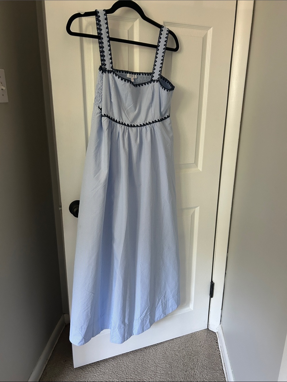 TCEC Light Blue Midi Dress with Navy Trim